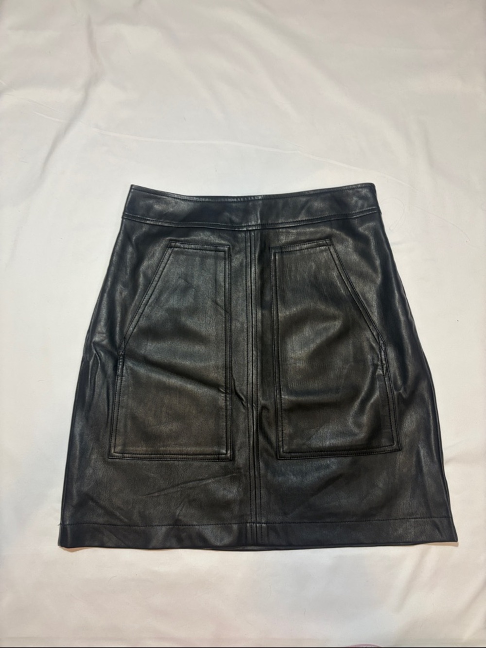 NWT Petite00 Long Line Statement Pocket High Waist Vegan Faux Leather Mini Skirt